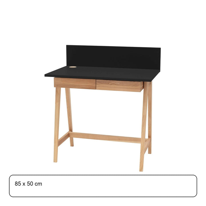 LUKA Asketræ Skrivebord 85x50cm med Skuffe Sort – maaldigram