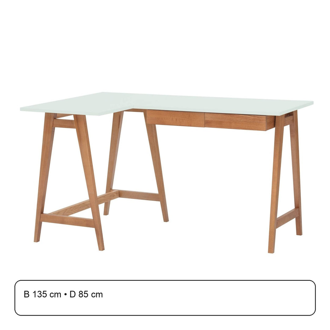LUKA Hjørneskrivebord B 135cm x D 85cm Fleeting Mint Eg Venstre Side – maaldigram