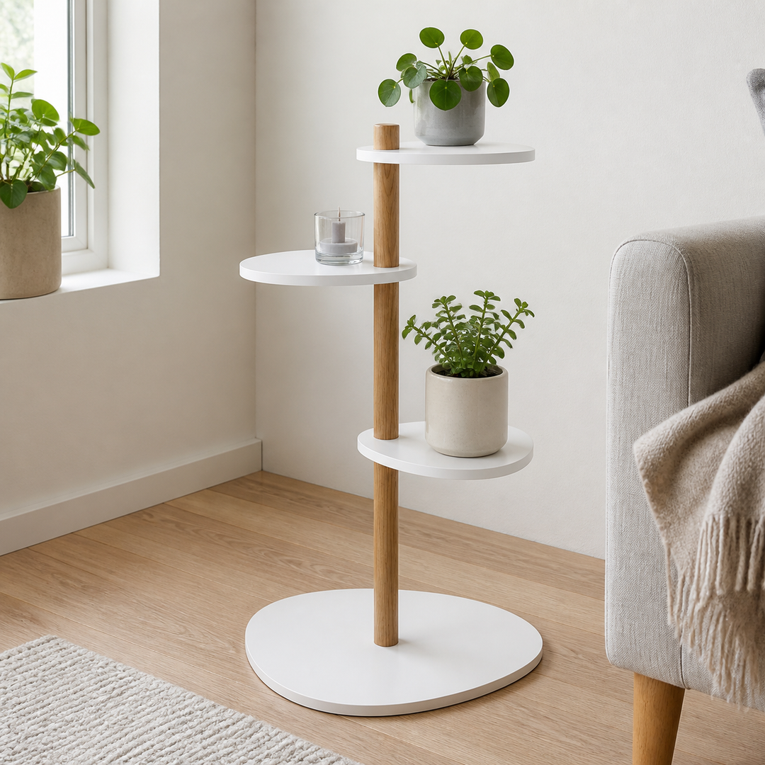 MAGLA 3-lags Asketræ Plantestand B55 x H91cm Hvid – materiale- eller konstruktionsdetalje