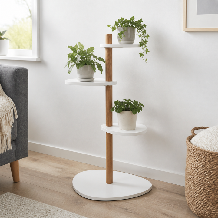 MAGLA 3-lags Asketræ Plantestand B55 x H91cm Hvid – supplerende neutral dagslysscene