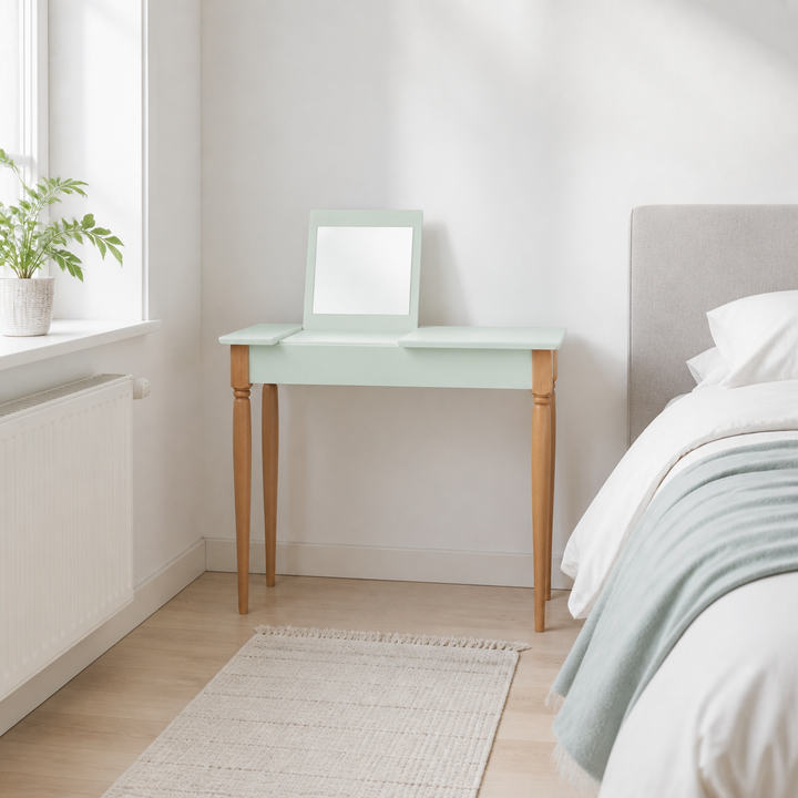 MAMO sminkebord med spejl 85x35cm Fleeting Mint – hele produktet lukket i hjemmet