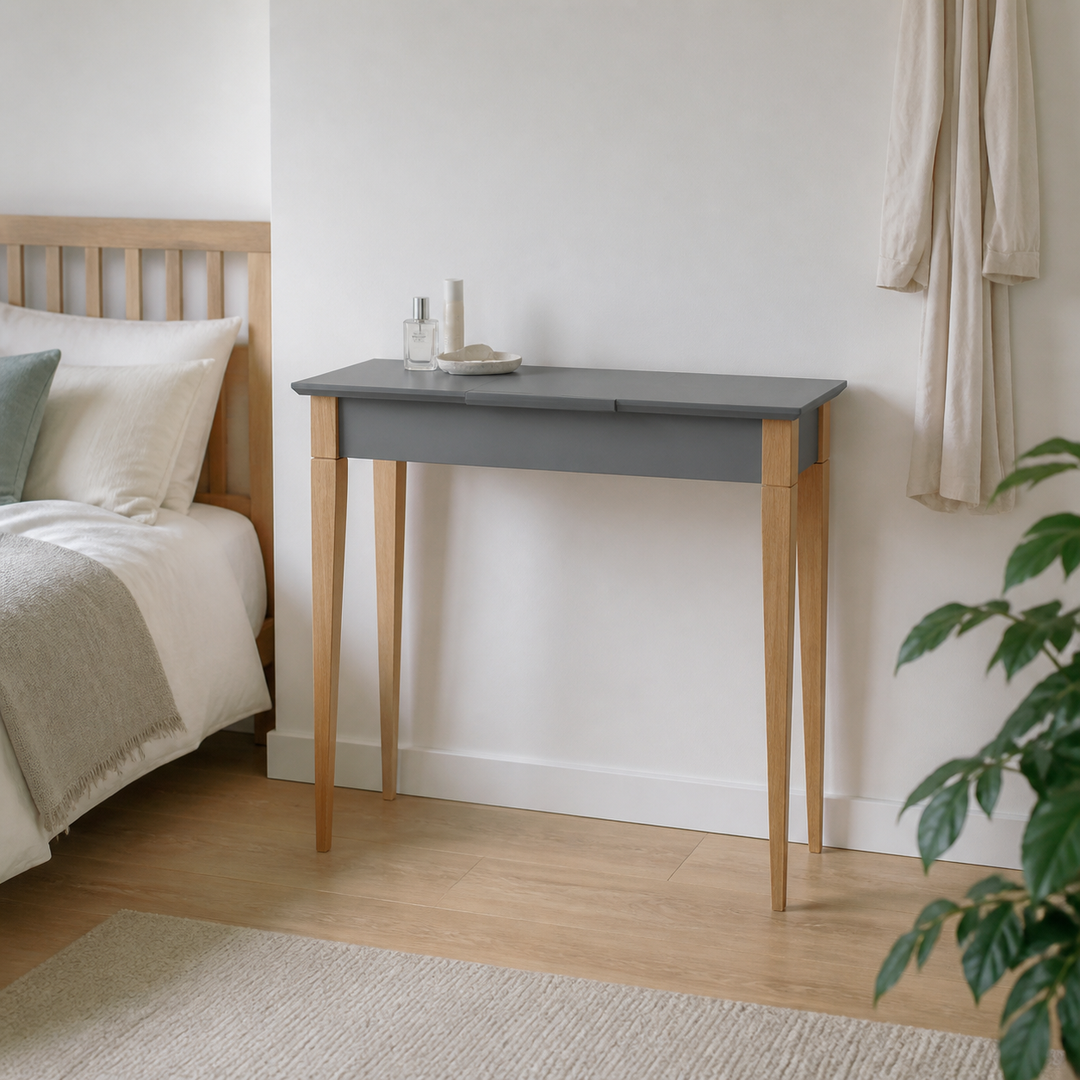 MIMO Sminkebord med spejl - 105x35cm Mørkegrå – hele produktet lukket i hjemmet