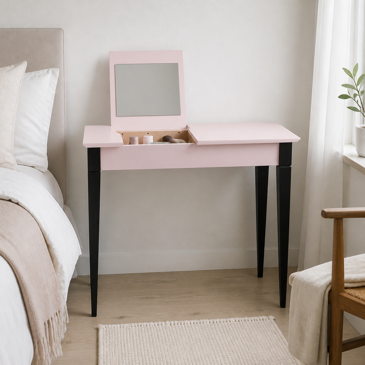 MIMO Sminkebord med spejl - 85x35 cm sorte ben / Pink – vigtigste funktion
