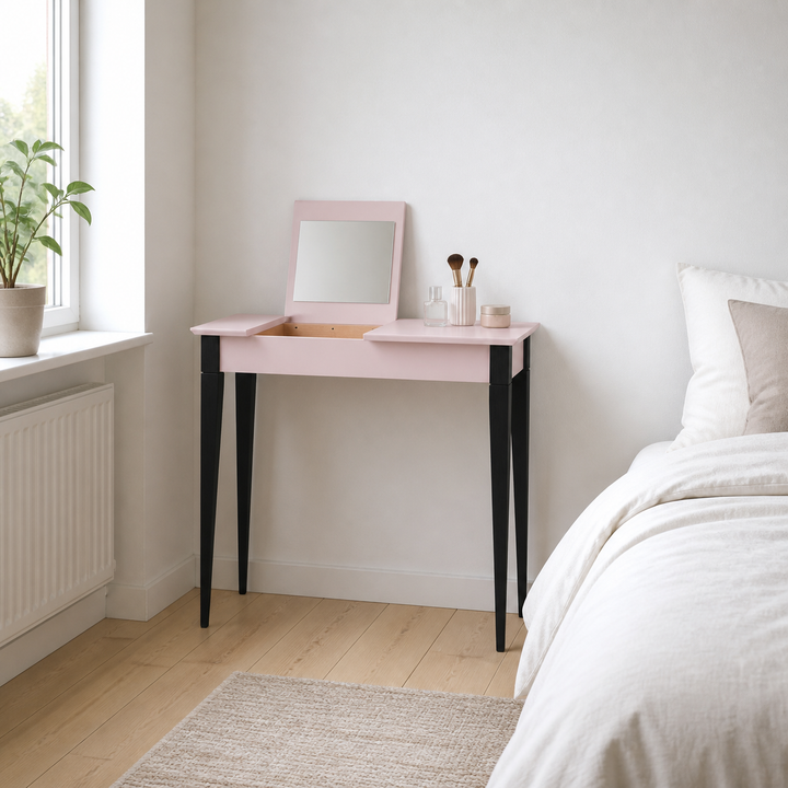 MIMO Sminkebord med spejl - 85x35 cm sorte ben / Pink – hele produktet lukket i hjemmet
