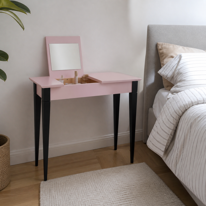 MIMO Sminkebord med spejl - 85x35 cm sorte ben / Pink – materiale- eller konstruktionsdetalje