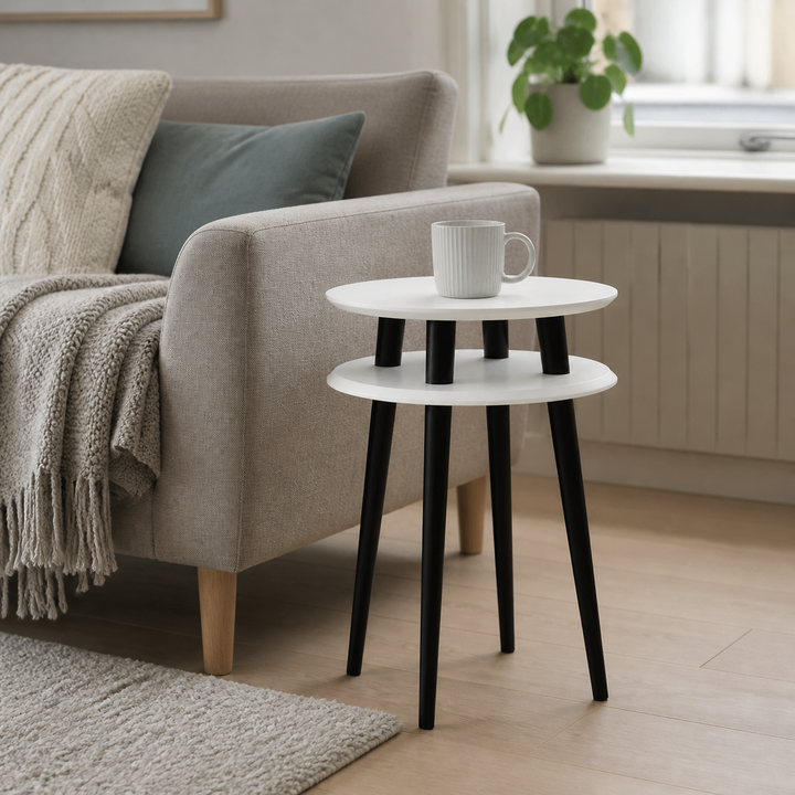 UFO Sidebord diameter 45cm x H 61cm Hvide sorte ben – vigtigste funktion