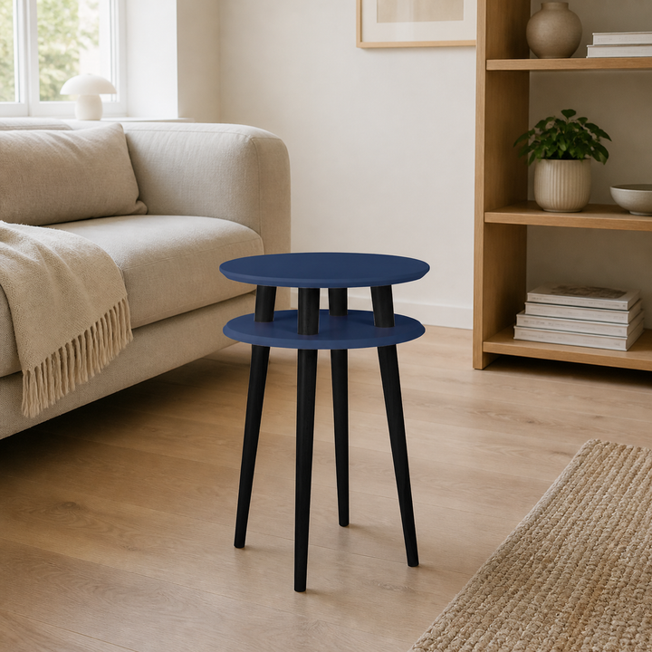 UFO Sidebord diameter 45cm x højde 61cm - Marineblå / Sorte ben – hele produktet lukket i hjemmet