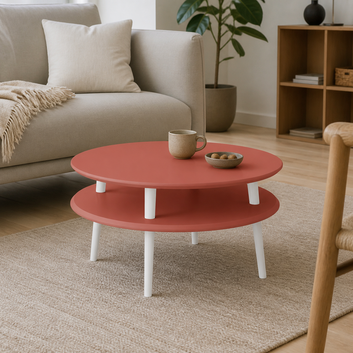 UFO Sofabord Diam 70cm x Højde 35cm Antik Pink Hvide Ben – anden naturlig anvendelse eller vinkel