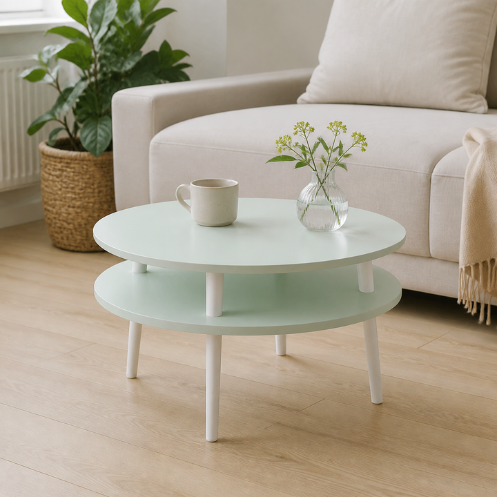 UFO Sofabord Diam 70cm x Højde 35cm Fleeting Mint Hvide Ben – vigtigste funktion