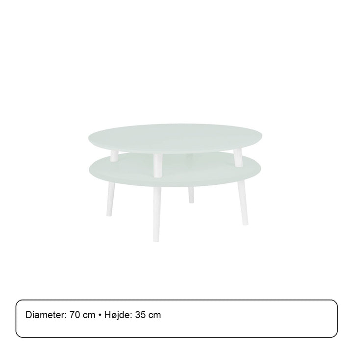 UFO Sofabord Diam 70cm x Højde 35cm Fleeting Mint Hvide Ben – måldiagram
