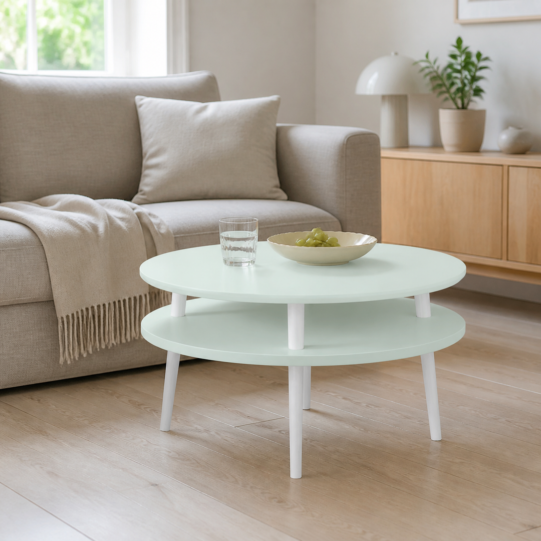 UFO Sofabord Diam 70cm x Højde 35cm Fleeting Mint Hvide Ben – supplerende neutral dagslysscene