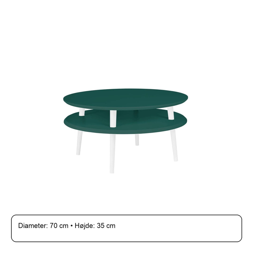 UFO Sofabord Diam 70cm x Højde 35cm Grøn Hvide Ben – måldiagram