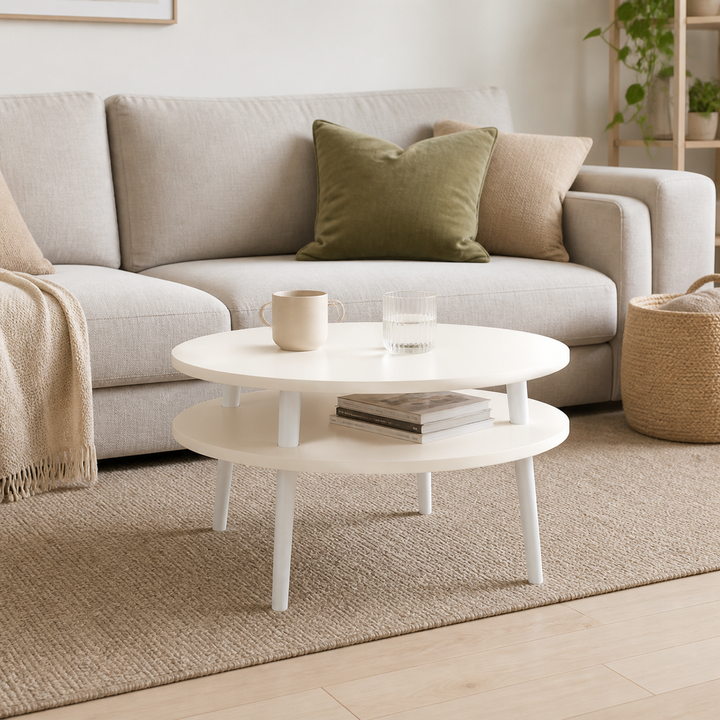 UFO Sofabord Diam 70cm x Højde 35cm Hvid med Hvide Ben – vigtigste funktion