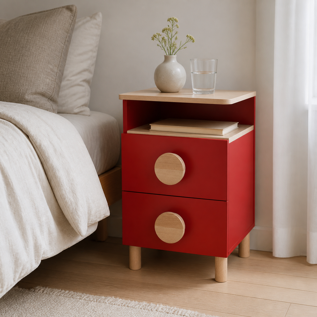 DABI sengebord 41x50cm højrestillet Pure Red – hero i naturlig brug