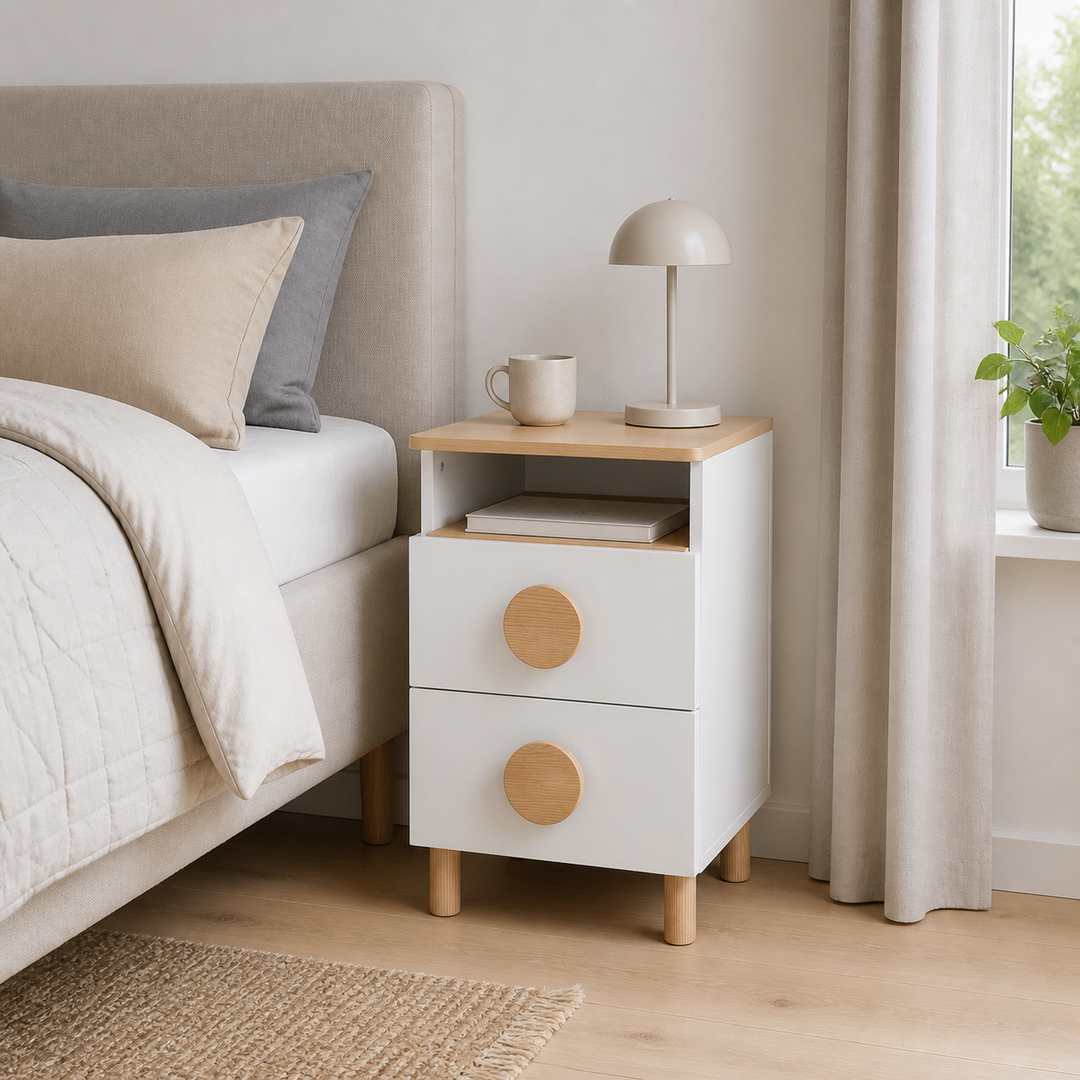 DABI sengebord 41x50cm højrestillet White – hele produktet lukket i hjemmet