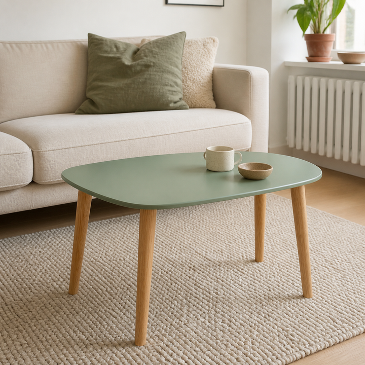Endocarp Sofabord 80x48x40cm Salviegrøn / Asketræ – hele produktet samlet og ryddeligt