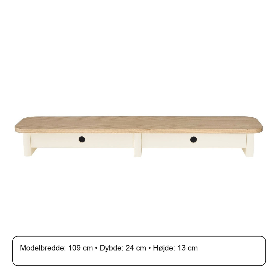 JUBI 109cm monitorskærmstativ med skuffer Ash Chalk White – måldiagram eller verificeret produktkort