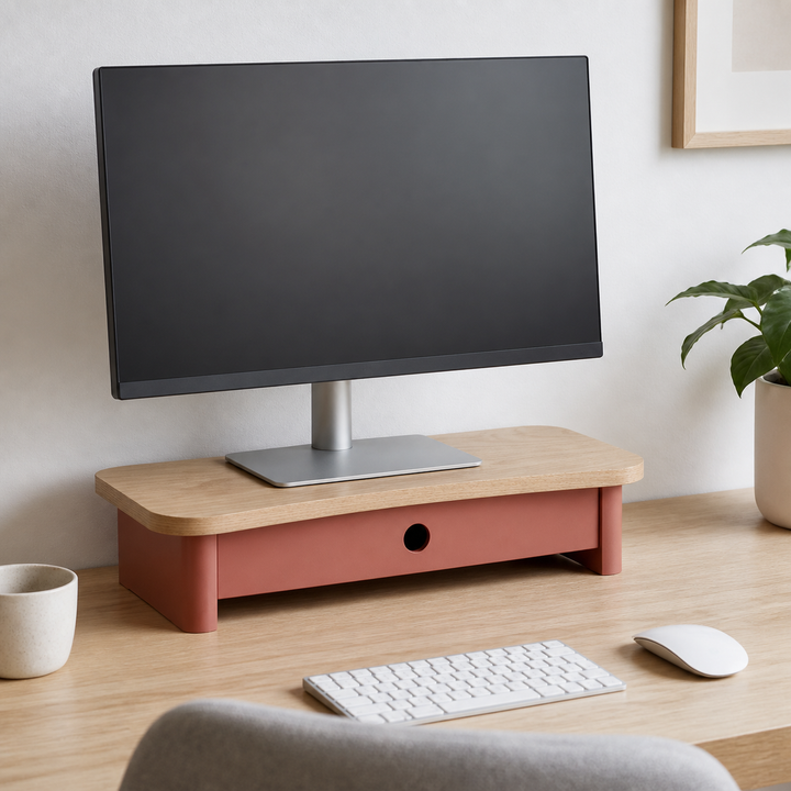 JUBI 60cm monitorskærmstativ med skuffe Ash Antique Pink – materiale- eller konstruktionsdetalje