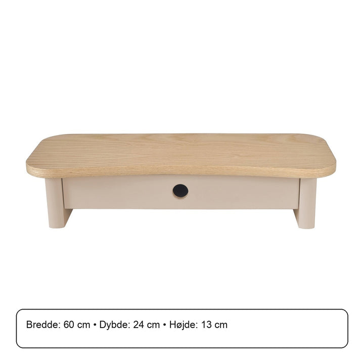 JUBI 60cm monitorskærmstativ med skuffe Ash Brown Beige – måldiagram eller verificeret produktkort