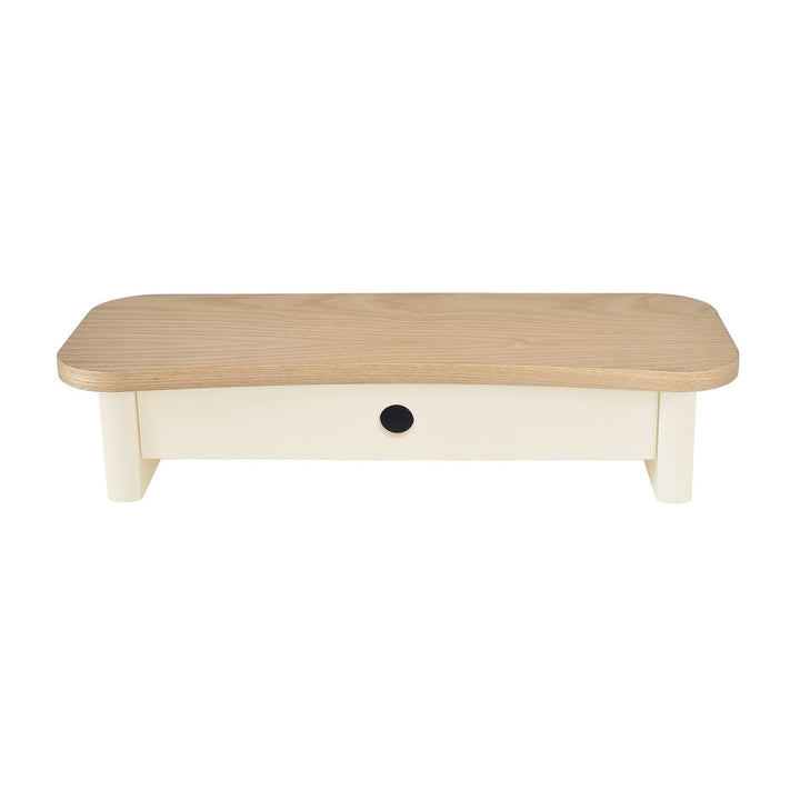 JUBI 60cm monitorskærmstativ med skuffe Ash Chalk White – eksakt packshot på hvid baggrund