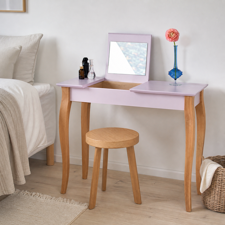 LILLO Sminkebord med spejl - 105x35cm Pink – vigtigste funktion