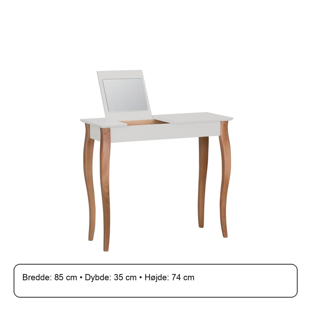 LILLO Sminkebord med spejl - 85x35cm Hvide Ben / Lysegrå – måldiagram eller verificeret produktkort