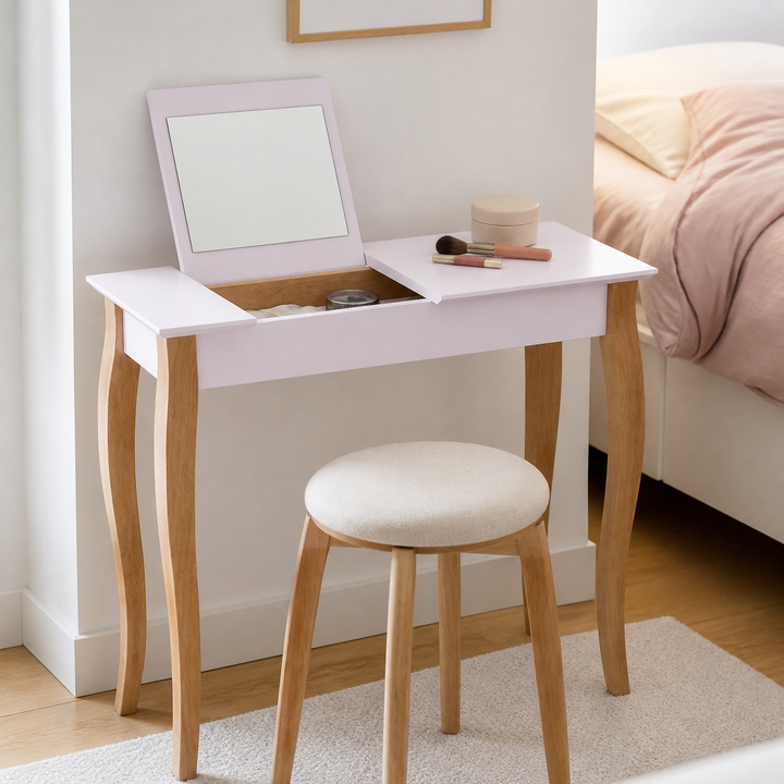 LILLO Sminkebord med spejl - 85x35cm Pink – materiale- eller konstruktionsdetalje