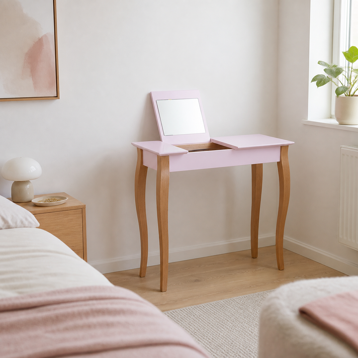 LILLO Sminkebord med spejl - 85x35cm Pink – anden naturlig anvendelse eller vinkel