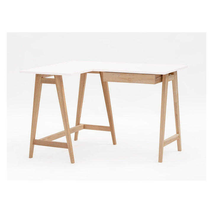 LUKA Asketræ Hjørneskrivebord B 115cm x D 85cm / Hvid Venstre Side – eksakt packshot på hvid baggrund