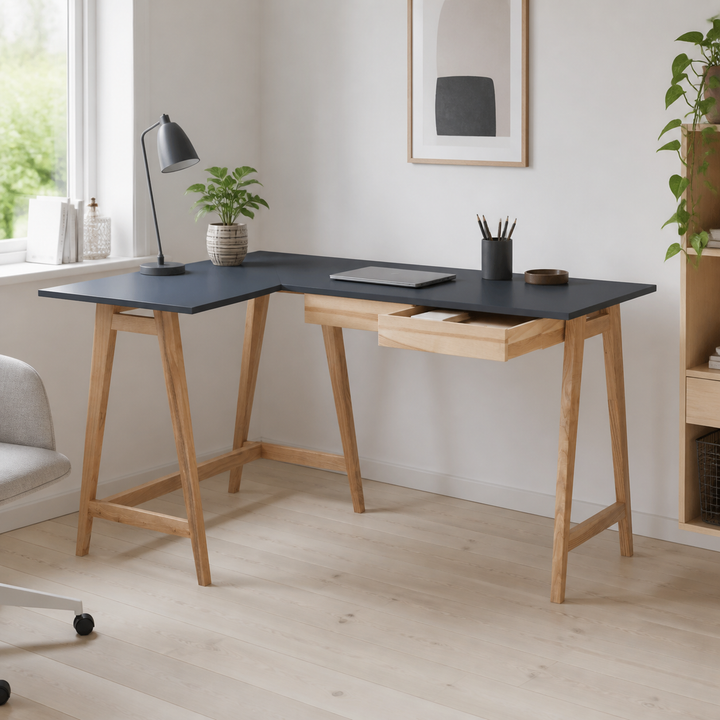 LUKA Asketræ Hjørneskrivebord B 135cm x D 85cm / Grafit Venstre Side – vigtigste funktion