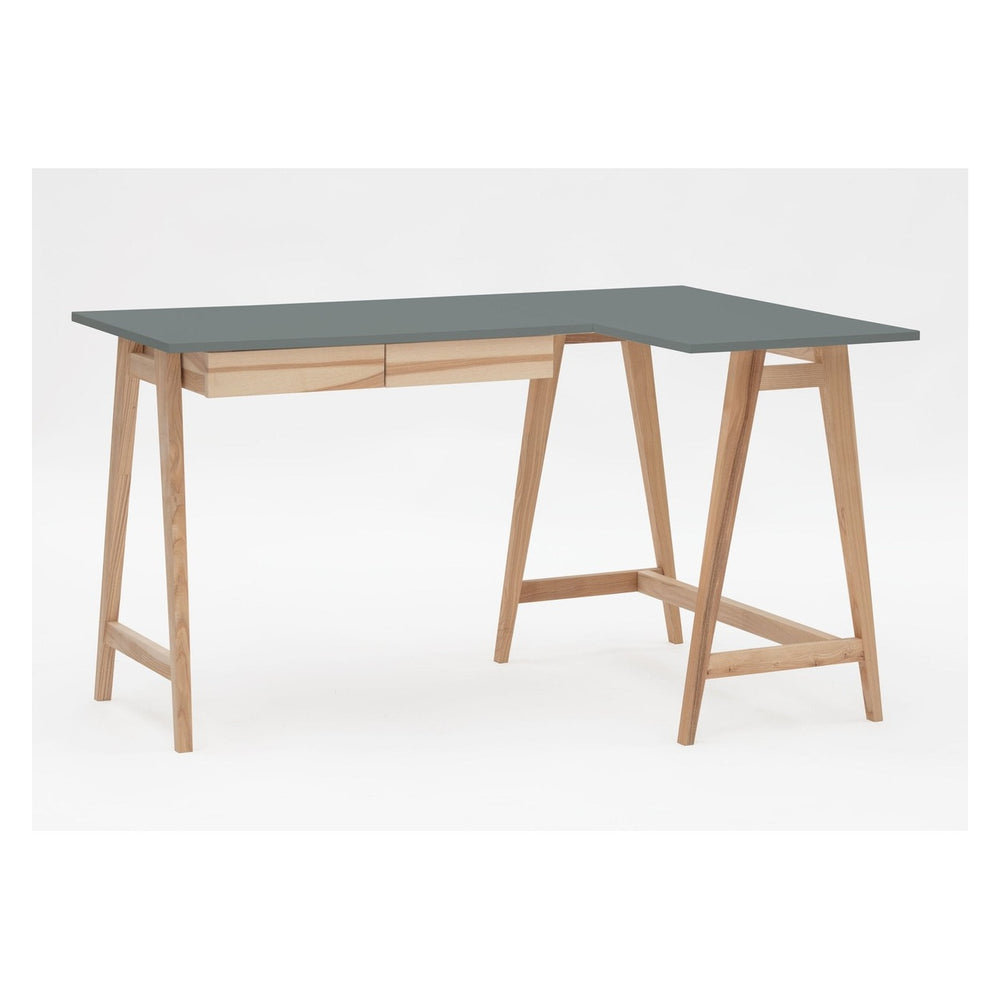 LUKA Asketræ Hjørneskrivebord B 135cm x D 85cm / Mørkegrå Højre Side – eksakt packshot på hvid baggrund
