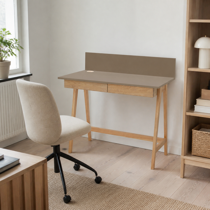 LUKA Asketræ Skrivebord 110x50cm med Skuffe Brun – anden naturlig anvendelse eller vinkel