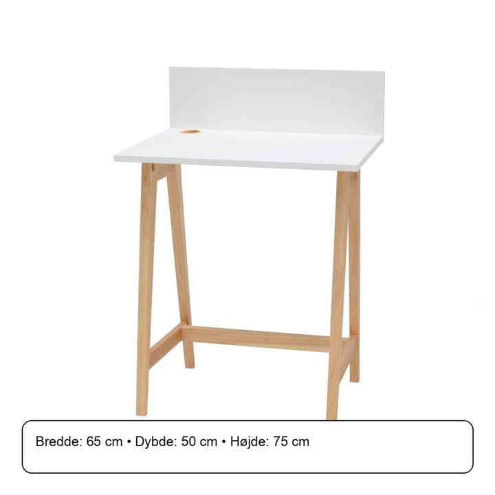 LUKA Asketræ Skrivebord 65x50cm / Hvid – måldiagram eller verificeret produktkort