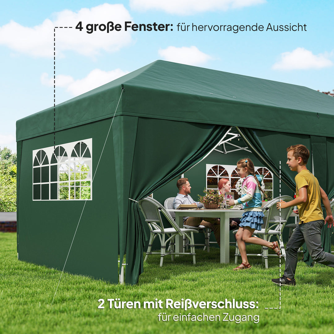 Pavillon ca. 6x3m, robust, vintersikker pop-up-foldepavillon med vindue, lynlåsdør, sidepaneler og UV-beskyttelse