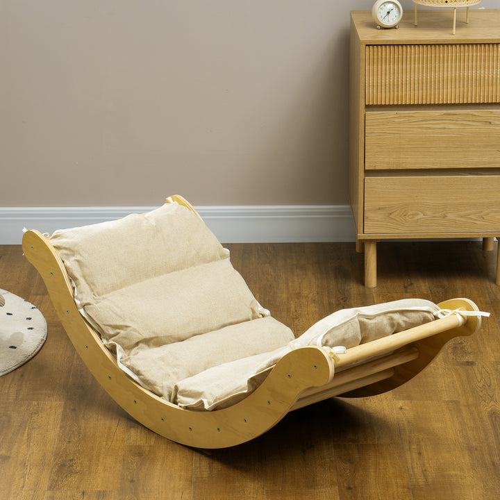 Klatresæt til børn, 4-i-1-design med buebro, gyngestol, hynde, rutsjebanerampe, indendørs, træ