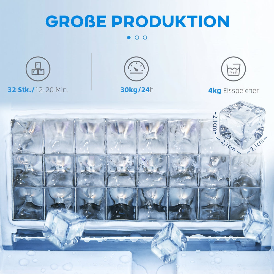 Kommerciel 30 kg/24 timer fritstående isterningmaskine med 4 kg kapacitet, selvrensende, timer, stål, sort