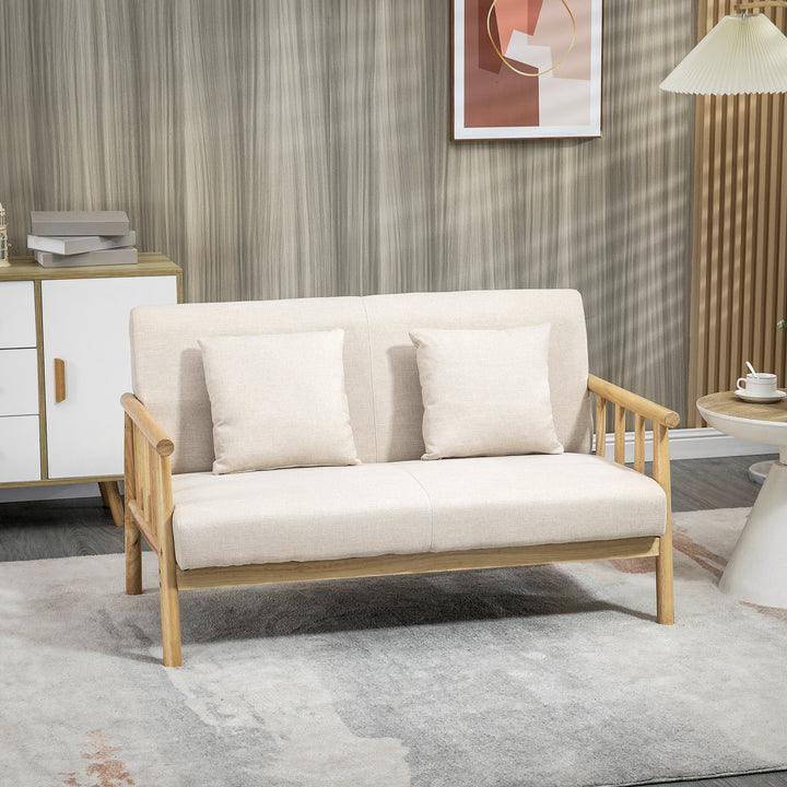 2-Personers sofa, betræk i hørlook, kompakt, op til 200 kg, træstel, 123l x 69b x 74h cm, beige