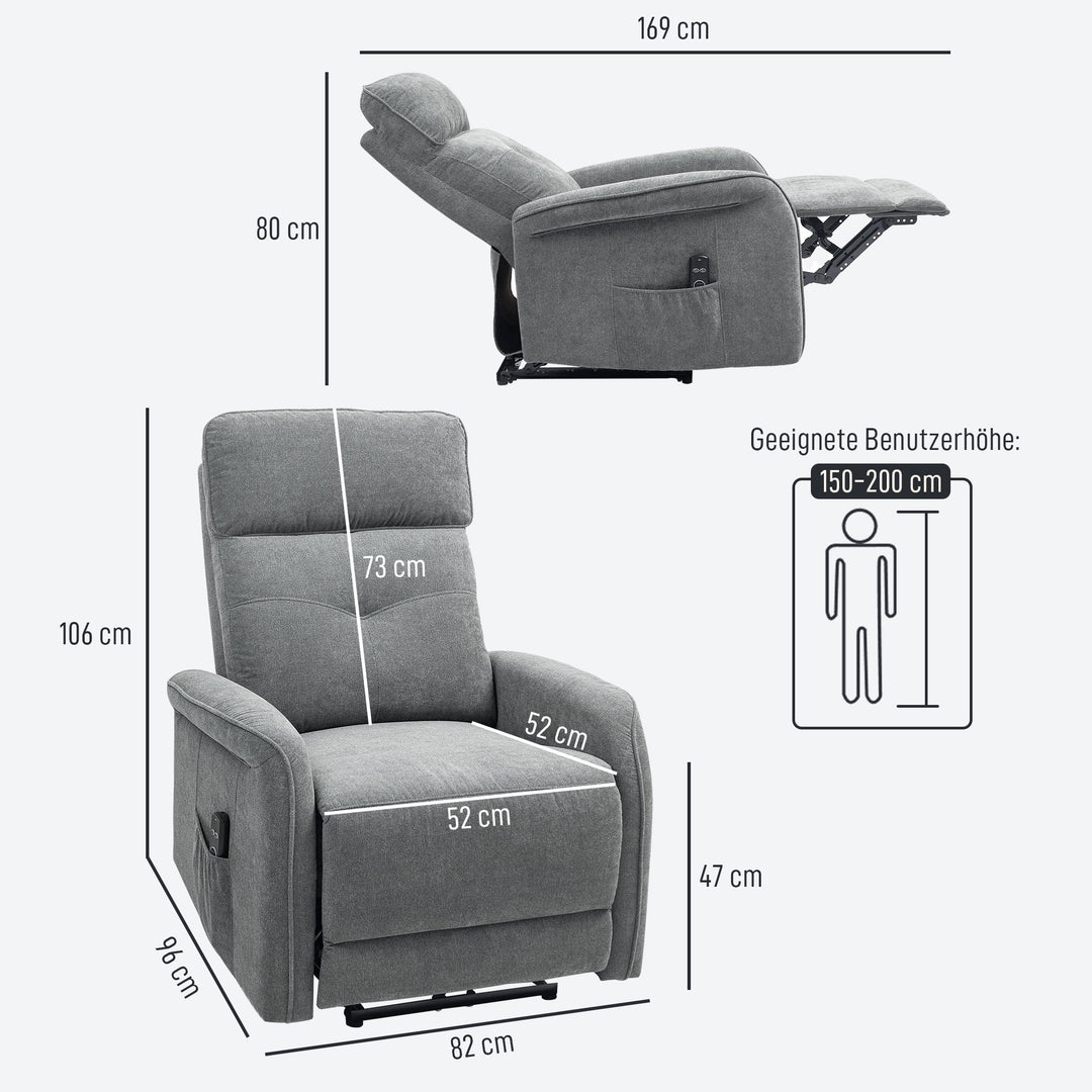 Massagestol med fjernbetjening, 8 massagepunkter, lændevarme, usb-port, sidelomme, polstret stol, grå