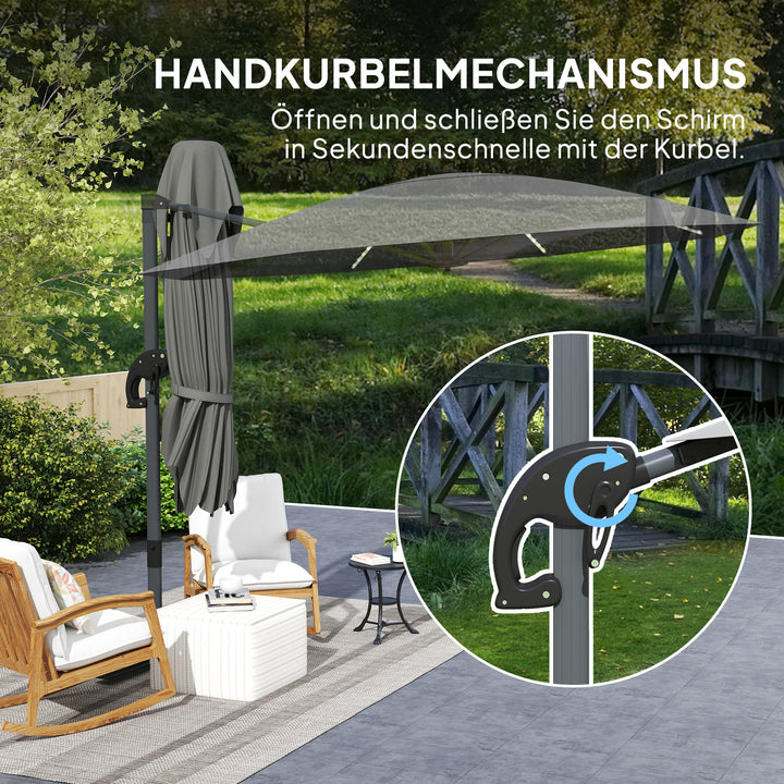 Aluminiums cantilever parasol led solcelle 300 cm højdejusterbar parasol med håndsving uv50+ mørkegrå