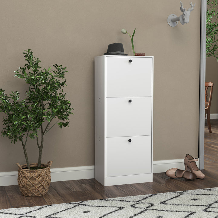 Skoskab, skohylde, 3 foldbare rum, justerbar, spånplade, hvid