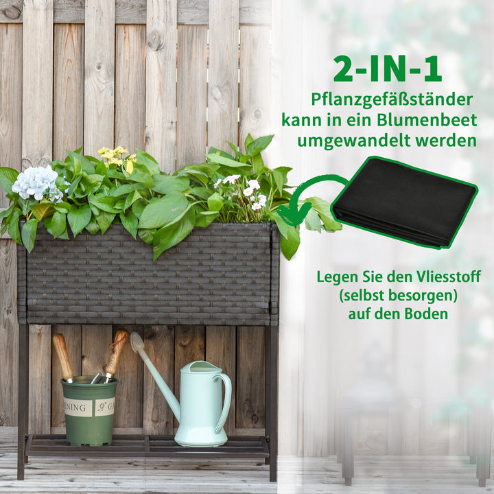 Højbed, blomsterkasse, dyb hylde, metalstel/polyrattan, 70 x 30 x 70 cm, mørkebrun
