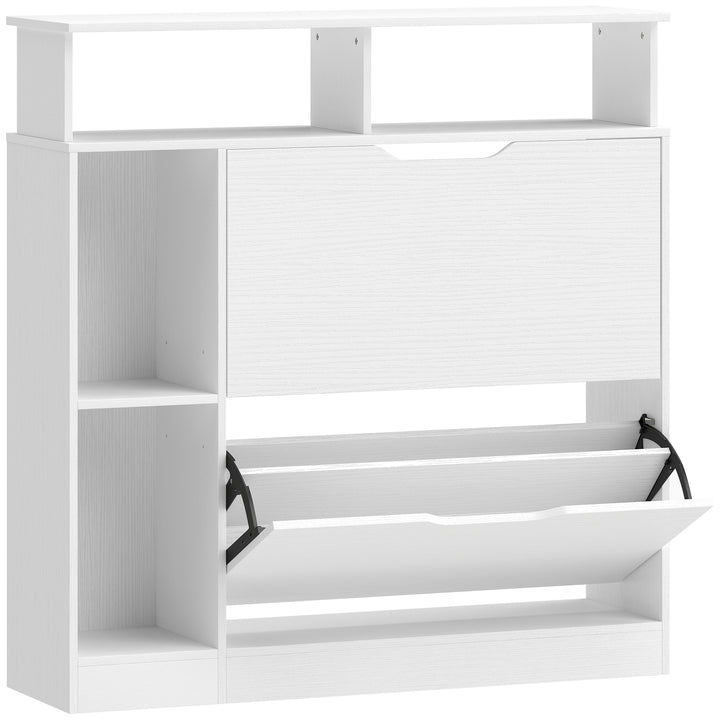 Skoskab med 2 døre, skoskab med justerbar rumdeler, åbent rum til 12 par sko, 89 x 25 x 92 cm, hvid
