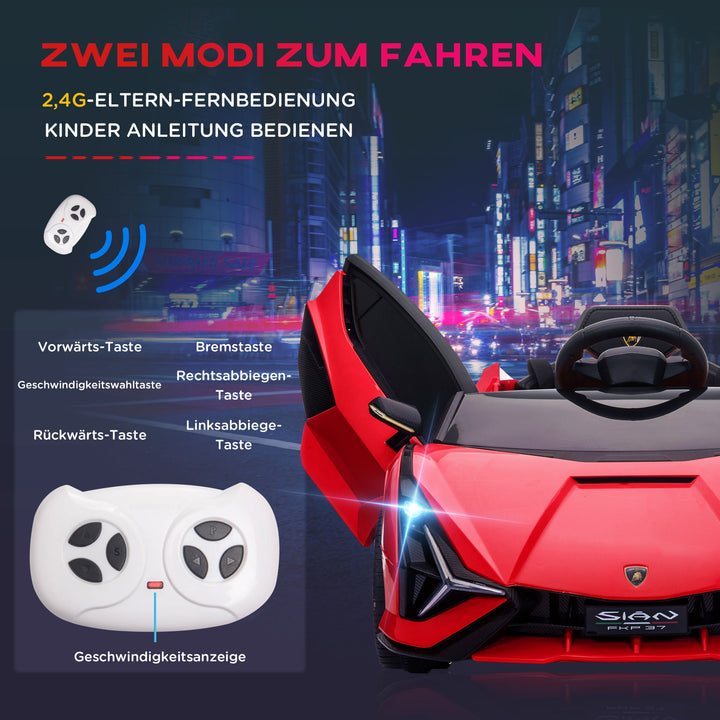 Børnebil 12V 2 køretilstande Lamborghini SIAN SUV legetøjsbil elbil med fjernbetjening musik (MP3/USB) lys 37-60 måneder metalrød 108 x 62 x 40 cm