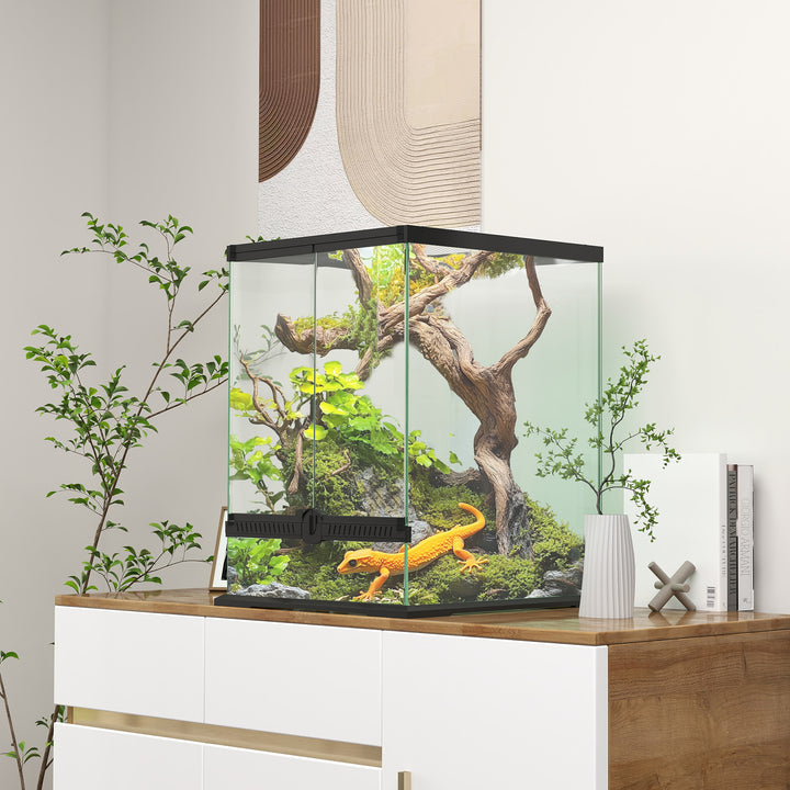 Terrarium, glasindkapsling, aflåselig, kabelhåndtering, 45x45x60cm, sort