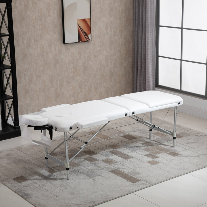 Massageborde foldbare kosmetikborde højdejusterbar massagebord massageseng aluminium skumplast hvid 215 x 81 x 61-84 cm