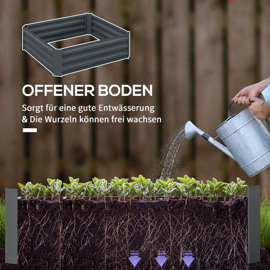 Sæt med 2 plantekasser, blomsterpotter, blomsterpotter til have, terrasse, galvaniseret stål, 100 x 100 x 30 cm, mørkegrå