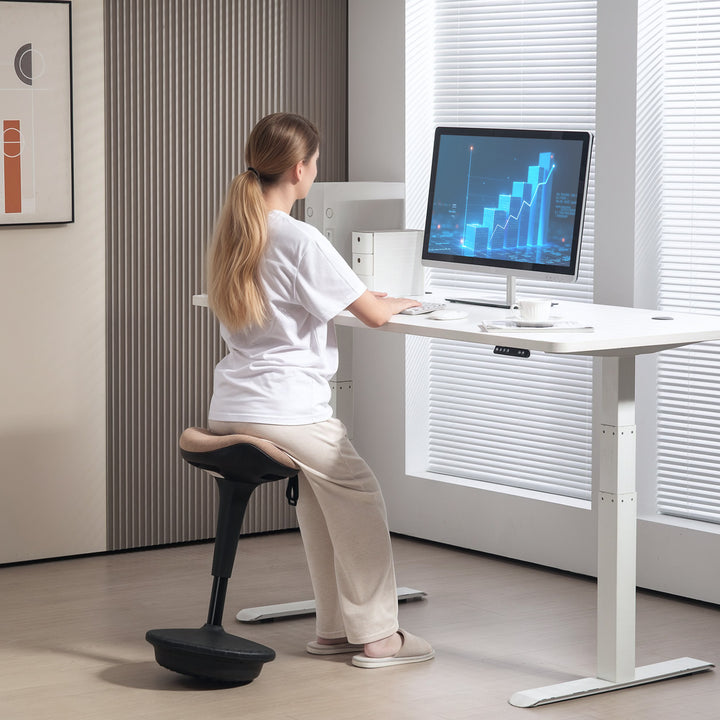 Balanceskammel, flytbart sæde, drejeligt, højdejusterbart, ergonomisk, 34 x 34 x 68,5-83,5 cm, brun