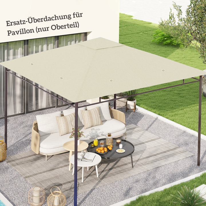 Udskiftningstag til 3x3m pavillon, vandafvisende, pavillontag med 8 drænhuller, cremehvid