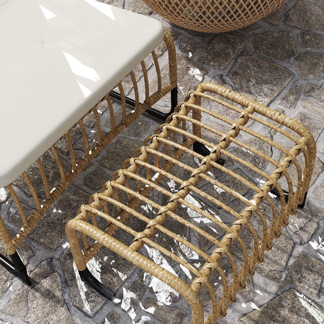 Rattan-afslapningsstol med fodskammel uv-bestandig havestol med hynderemme 65 x 93 x 80 cm naturtræ