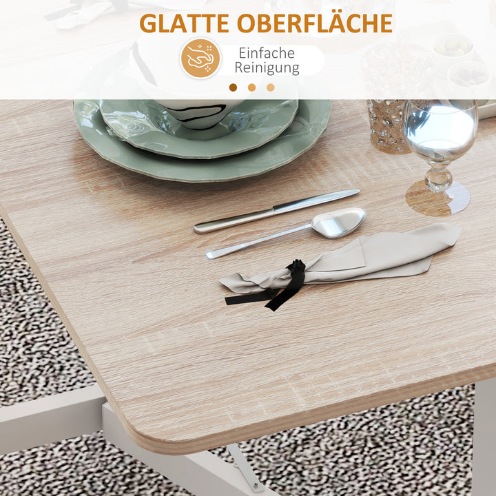 Klapbord på hjul, laptopbord, spisebord, inkl. parkeringsbremse, natur + hvid